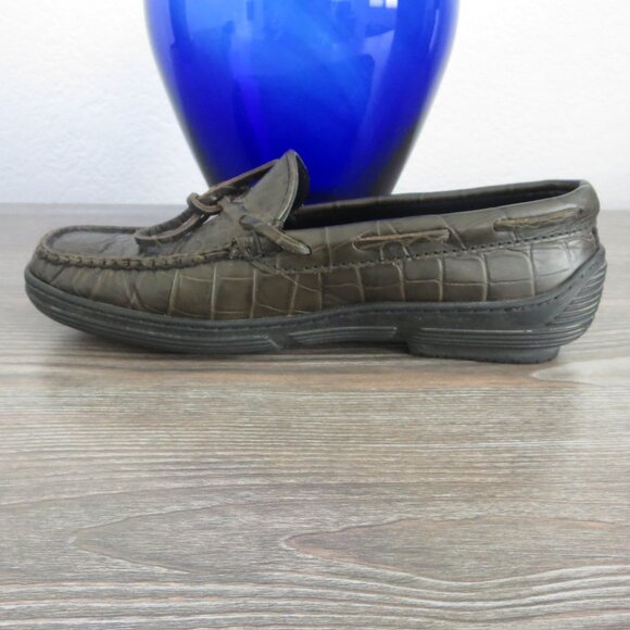 Talbots Leather GROMMUS Olive Army Green Croc Reptile Loafers Size 5 - Picture 7 of 14
